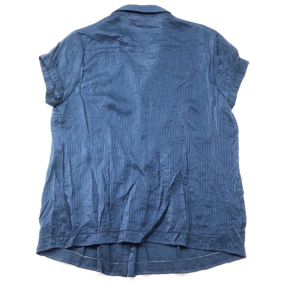 Coldwater Creek navy blue striped shimmer button down top - Picture 3 of 6